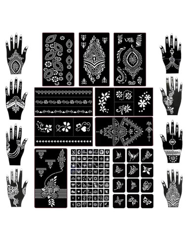 Kit de Plantillas de Tatuaje de Henna Koogel 18 Hojas 97 Patrones