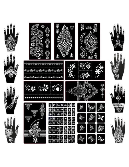 Kit de Plantillas de Tatuaje de Henna Koogel 18 Hojas 97 Patrones