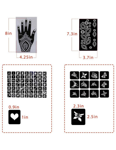 Kit de Plantillas de Tatuaje de Henna Koogel 18 Hojas 97 Patrones