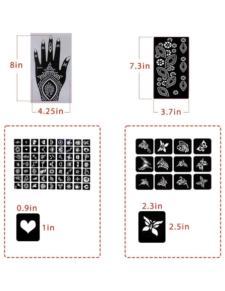 Kit de Plantillas de Tatuaje de Henna Koogel 18 Hojas 97 Patrones