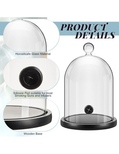 Campana de Humo de Vidrio Uiifan con Base de Madera - 2 Pcs
