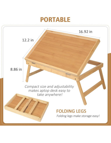 Bandeja de desayuno Artmeer para cama con patas plegables Beige