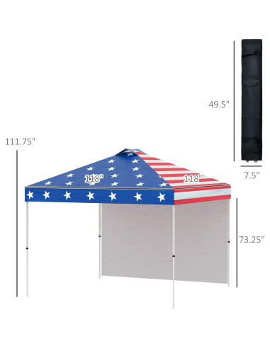 Carpa Plegable Outsunny 3x3m con Pared Lateral Removible