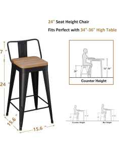 Juego de 4 Taburetes de Bar WENTMENT Metal Negro 60.96 cm 2