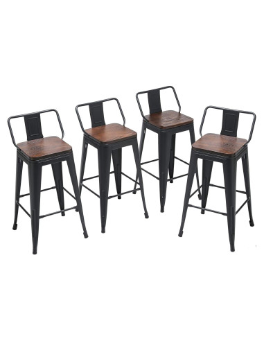 Juego de 4 Taburetes de Bar Yongqiang Metal con Respaldo 61 cm