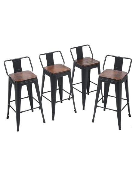 Juego de 4 Taburetes de Bar Yongqiang Metal con Respaldo 61 cm