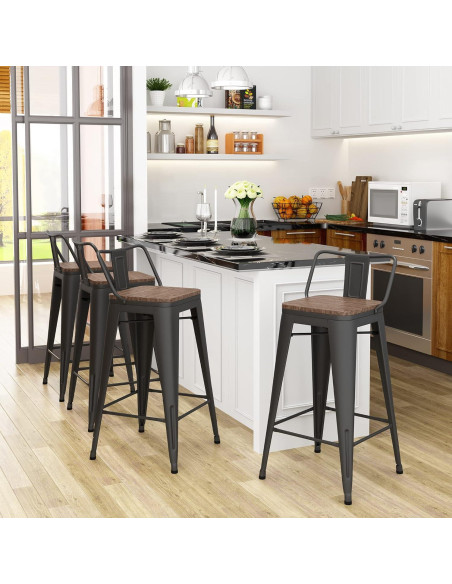 Juego de 4 Taburetes de Bar Yongqiang Metal con Respaldo 61 cm