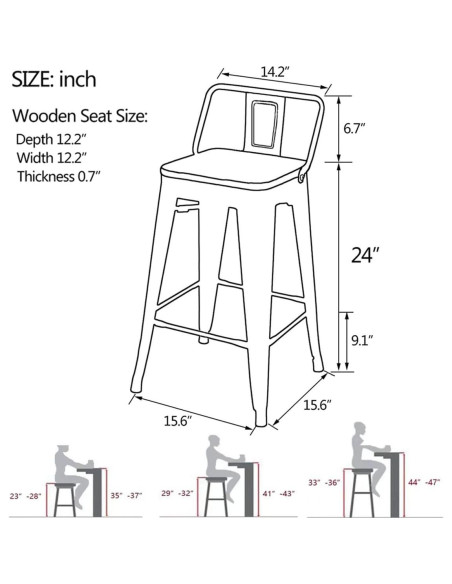 Juego de 4 Taburetes de Bar Yongqiang Metal con Respaldo 61 cm