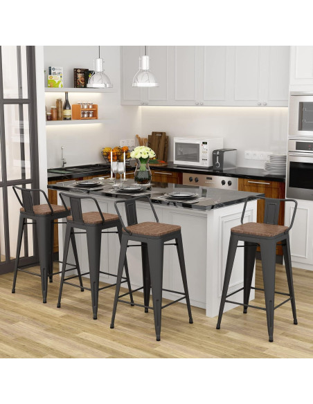 Juego de 4 Taburetes de Bar Yongqiang Metal con Respaldo 61 cm