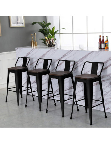 Juego de 4 Taburetes de Bar Yongqiang Metal con Respaldo 61 cm