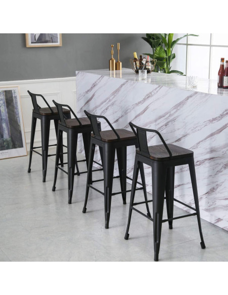 Juego de 4 Taburetes de Bar Yongqiang Metal con Respaldo 61 cm