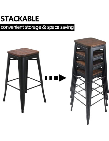 Juego de 4 Taburetes de Bar Yongqiang Metal con Respaldo 61 cm
