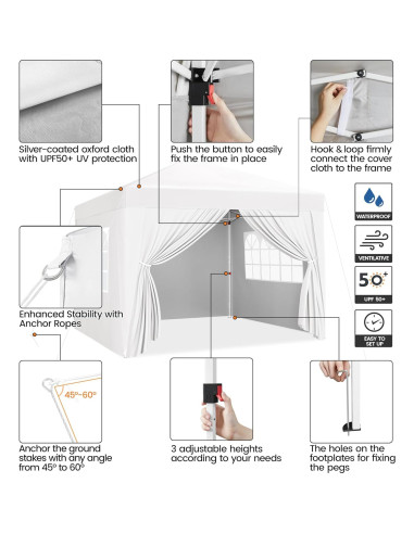 Carpa Plegable Yaheetech 2.44x2.44m Blanca Impermeable