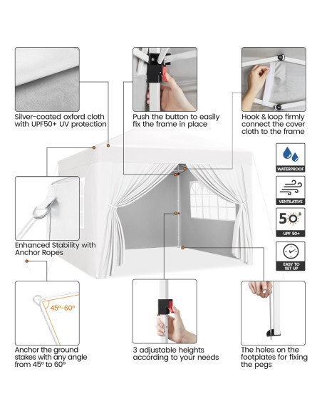 Carpa Plegable Yaheetech 2.44x2.44m Blanca Impermeable