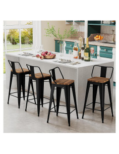 Conjunto de 4 Taburetes de Bar de Metal Andeworld 61cm Negro
