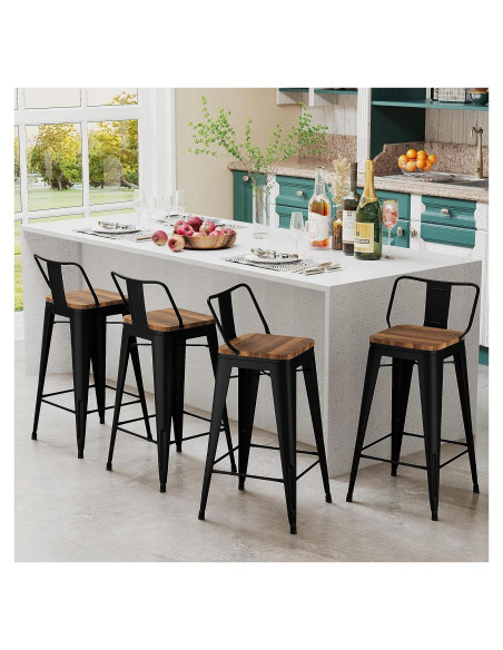 Conjunto de 4 Taburetes de Bar de Metal Andeworld 61cm Negro