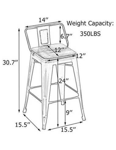 Conjunto de 4 Taburetes de Bar de Metal Andeworld 61cm Negro