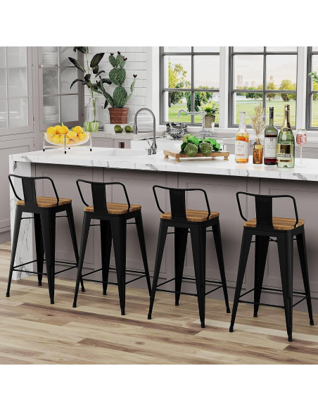 Conjunto de 4 Taburetes de Bar de Metal Andeworld 61cm Negro