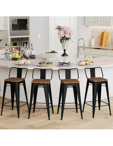 Conjunto de 4 Taburetes de Bar de Metal Andeworld 61cm Negro
