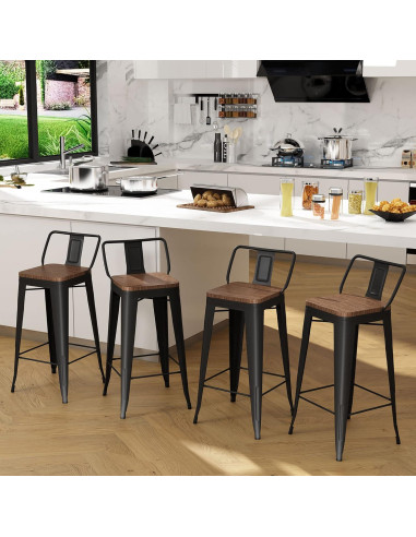Conjunto de 4 Taburetes de Bar de Metal Andeworld 61cm Negro