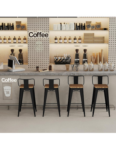 Conjunto de 4 Taburetes de Bar de Metal Andeworld 61cm Negro