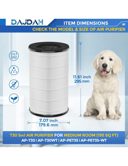 Filtro de Reemplazo HEPA H13 DAJDAH AP-T30FL para Purificadores HoMedics