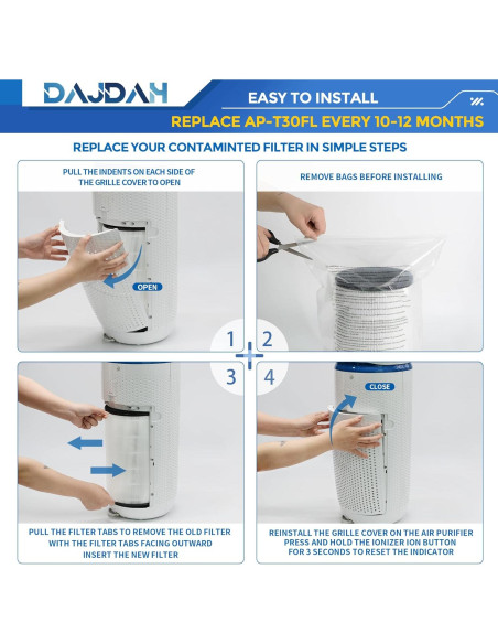 Filtro de Reemplazo HEPA H13 DAJDAH AP-T30FL para Purificadores HoMedics