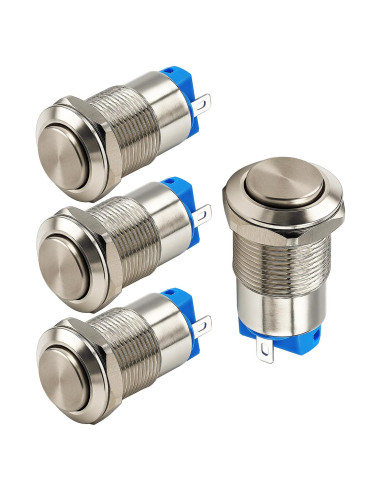 4 Interruptores de Botón Pulsador Metálico 12mm IP65 Gebildet