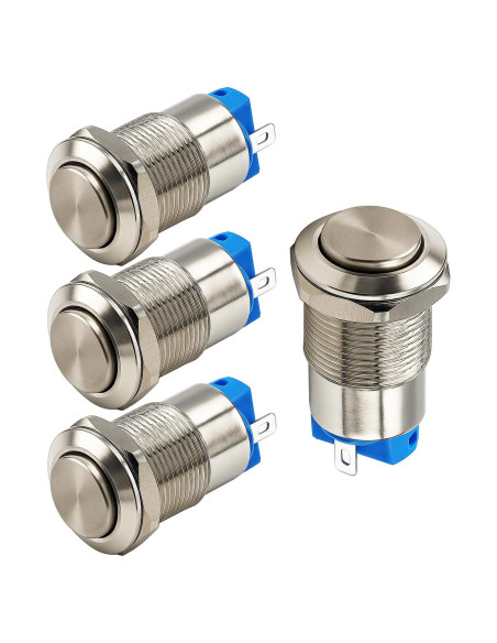 4 Interruptores de Botón Pulsador Metálico 12mm IP65 Gebildet