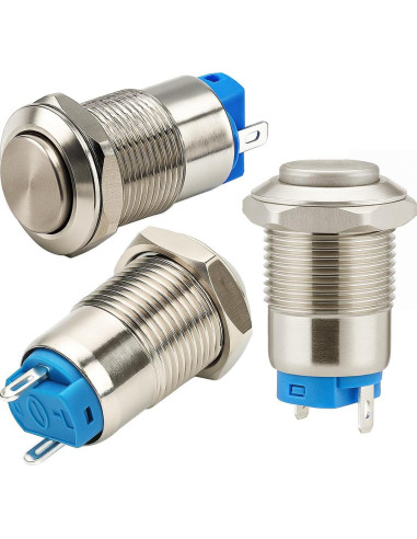 4 Interruptores de Botón Pulsador Metálico 12mm IP65 Gebildet