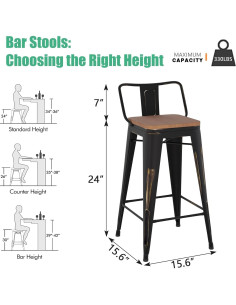 Juego de 4 Taburetes de Bar Arlunar 60cm Metal y Madera 2