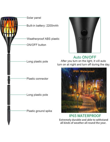 Luces de Antorcha Solar Ollivage 109 cm Efecto Llama IP65