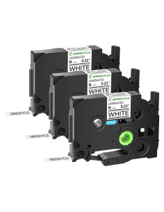 Cinta de Etiqueta Laminada Greencycle TZe-211 6mm Negra sobre Blanca - Paquete de 3