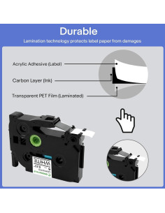 Cinta de Etiqueta Laminada Greencycle TZe-211 6mm Negra sobre Blanca - Paquete de 3 2