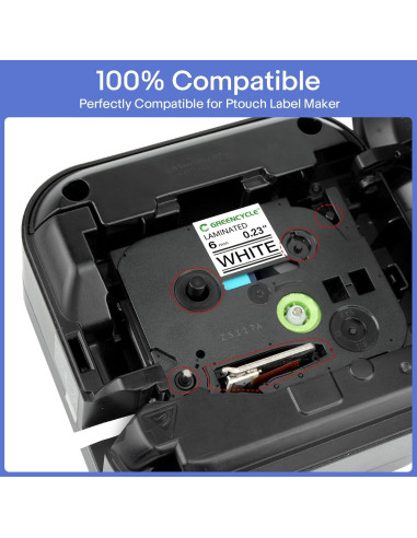 Cinta de Etiqueta Laminada Greencycle TZe-211 6mm Negra sobre Blanca - Paquete de 3