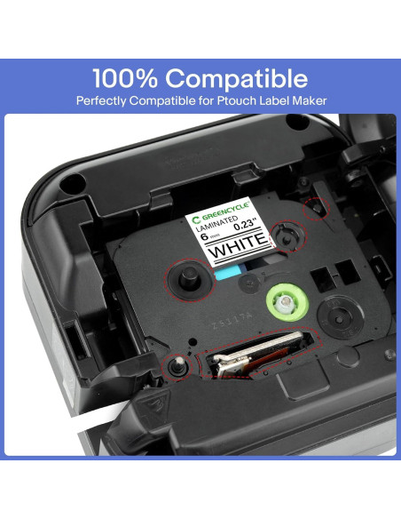 Cinta de Etiqueta Laminada Greencycle TZe-211 6mm Negra sobre Blanca - Paquete de 3