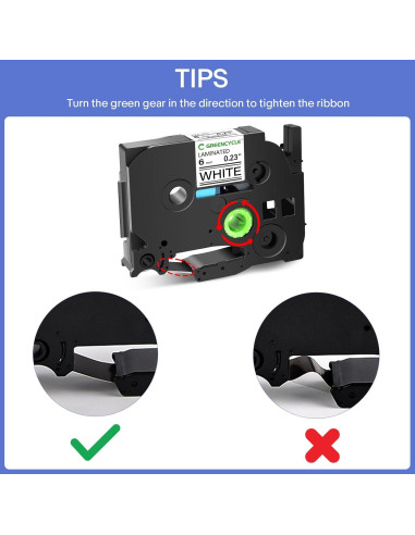 Cinta de Etiqueta Laminada Greencycle TZe-211 6mm Negra sobre Blanca - Paquete de 3