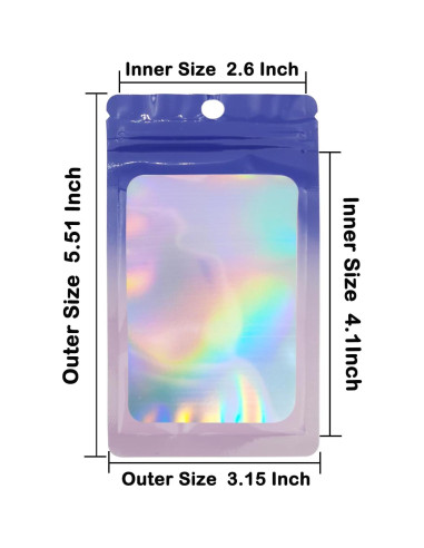 Bolsas Holográficas Flosius 100 Pcs 8x14 cm Ziplock A Prueba de Olores