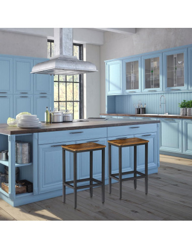 Juego de 2 Taburetes de Bar SUPER DEAL 66 cm Metal y Madera