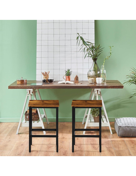 Juego de 2 Taburetes de Bar SUPER DEAL 66 cm Metal y Madera