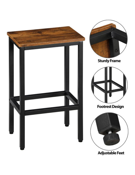 Juego de 2 Taburetes de Bar SUPER DEAL 66 cm Metal y Madera