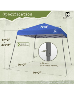 Carpa Plegable CAPHAUS 3x3m Azul, Impermeable y UV 2