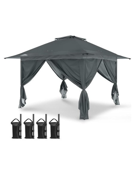 Gazebo Pop Up EAGLE PEAK 3.96x3.96m Gris con Paneles Laterales