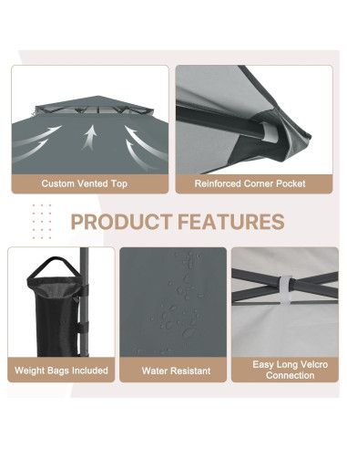 Gazebo Pop Up EAGLE PEAK 3.96x3.96m Gris con Paneles Laterales