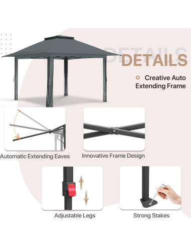 Gazebo Pop Up EAGLE PEAK 3.96x3.96m Gris con Paneles Laterales