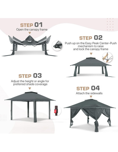 Gazebo Pop Up EAGLE PEAK 3.96x3.96m Gris con Paneles Laterales