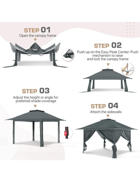 Gazebo Pop Up EAGLE PEAK 3.96x3.96m Gris con Paneles Laterales