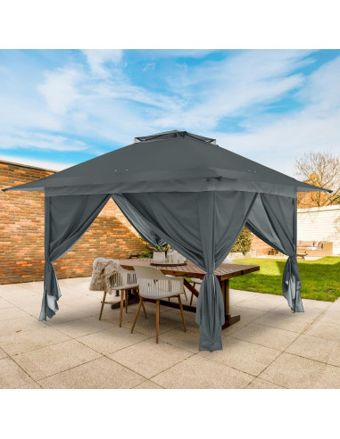 Gazebo Pop Up EAGLE PEAK 3.96x3.96m Gris con Paneles Laterales