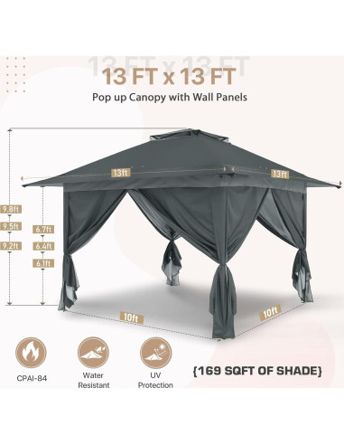 Gazebo Pop Up EAGLE PEAK 3.96x3.96m Gris con Paneles Laterales