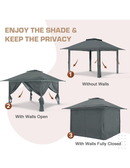 Gazebo Pop Up EAGLE PEAK 3.96x3.96m Gris con Paneles Laterales